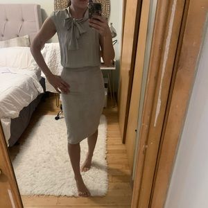 Gray bow silk dress